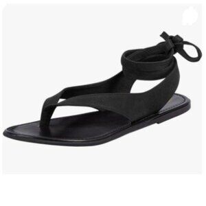 FOWT Black  Round Toe Lace up Strappy Flats Casual Flip Flop Shoes